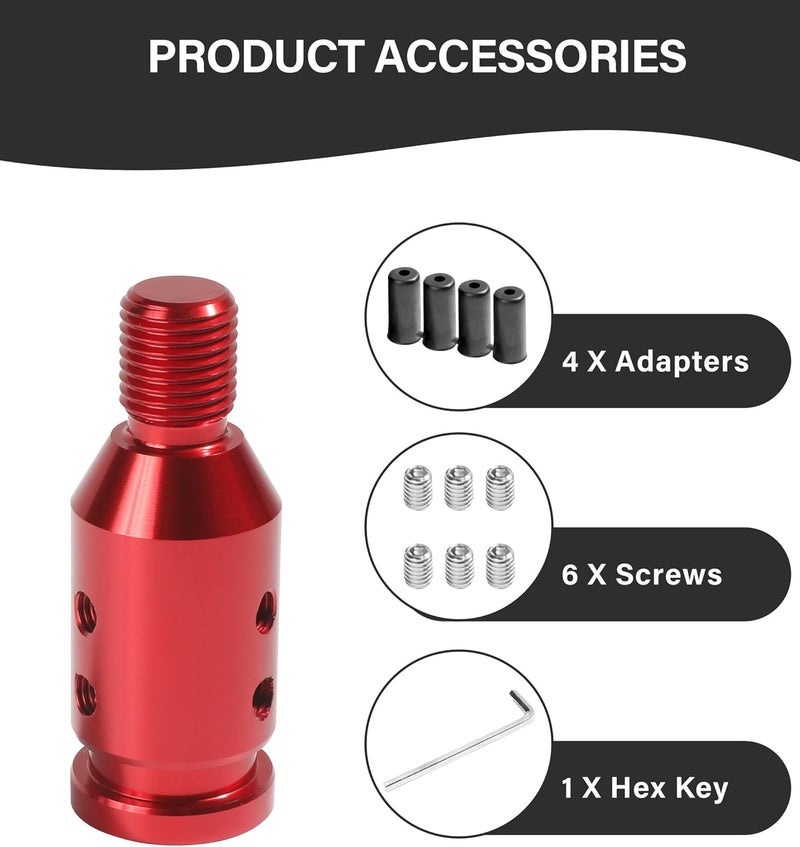 SUJADE YAKEFLY Universal Gear Shift Knob Adapter,Aluminum Alloy Automatic Shifter Adapter Car Adapter,Shifter Boot Retainer Stick Connector for Non-Threaded Manual M12x1.25 (Red), 299PDTPJ001 - Image 3